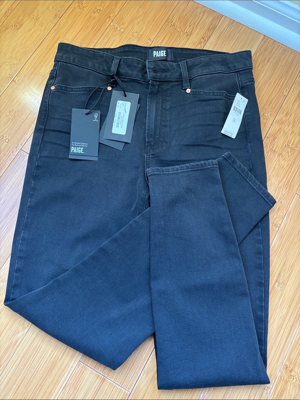 PAIGE Women’s Black Skinny Jeans - High Rise Solid Black Stretch Denim